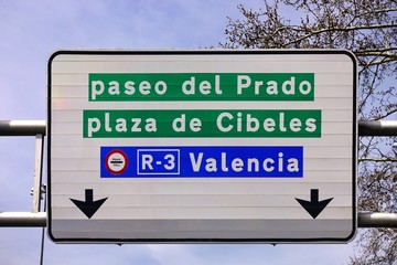 Road sign in Madrid, Spain
