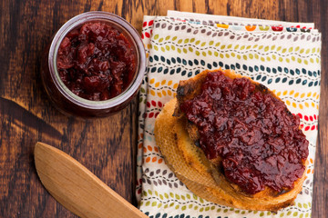 Bread with sweet cherry jam