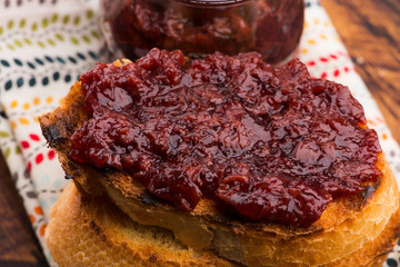 Bread with sweet cherry jam