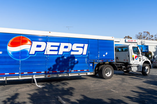 Nov 23, 2019 Sunnyvale / CA / USA - Pepsi Truck Making Deliveries In South San Francisco Bay Area; PepsiCo, Inc. Is An American Multinational Food, Snack, And Beverage Corporation