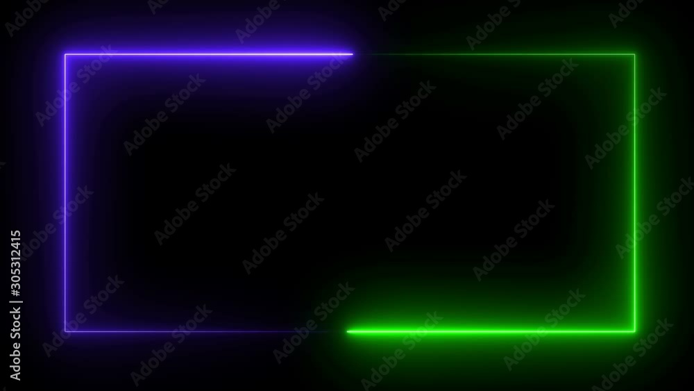 Poster abstract bright neon frame. the movement of the luminous neon line along a rectangular path. web bac