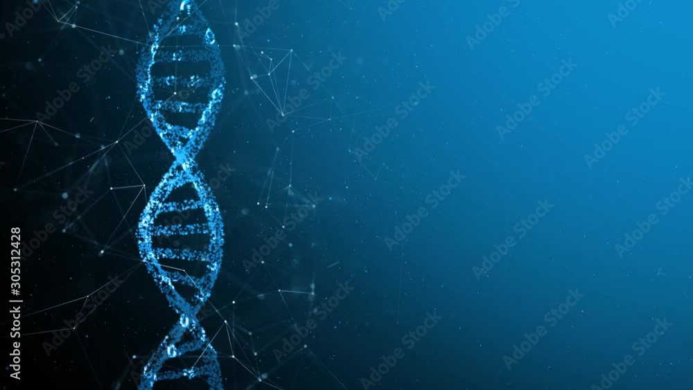 Poster artistic rotating of a dna helix molecule on futuristic copy space animation background.