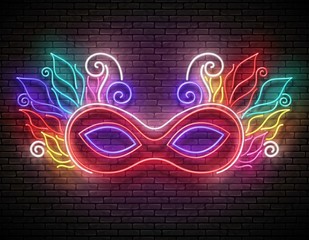 Glow Greeting Card with Masquerade Mask © irinakrivoruchko