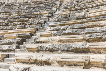 Aspendos or Aspendus, an ancient Greco-Roman city in Antalya province of Turkey. Theatre in Aspendos - auditorium
