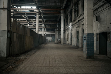 Abandoned factory corridor, grunge interior