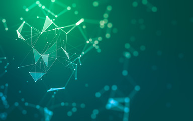 Abstract background. Molecules technology with polygonal shapes, connecting dots and lines. Connection structure. Big data visualization.