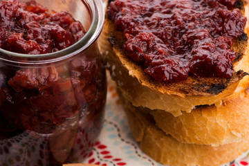Bread with sweet cherry jam