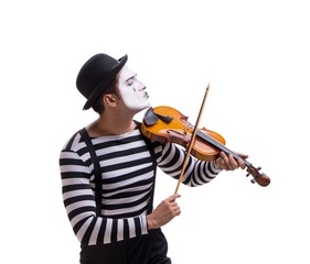 Mime playing violin isolated on white