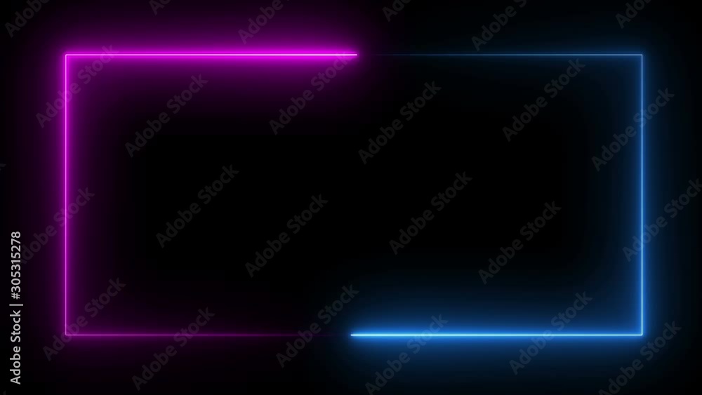 Aufkleber abstract bright neon frame. the movement of the luminous neon line along a rectangular path. web bac