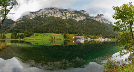 Fototapeta premium Panorama view of Hintersee and Alps in Ramsau, Bavaria, Germany
