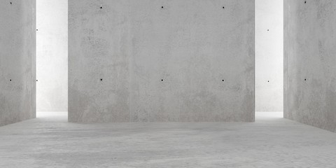 Abstract empty, modern concrete room with indirect lighting from side walls - industrial interior background template, 3D illustration