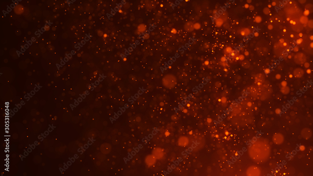 Fototapete Dust particles. Abstract background of particles. Fire flying sparks. 3d rendering.
