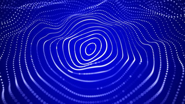 Wave of particles. Abstract background with a dynamic wave. Big data. 3d rendering.