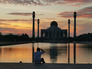 silhouette of mosque at sunset