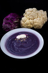 Red cabbage and cauliflower soup