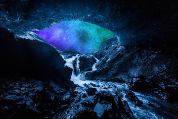 Ice cave in Iceland deep tunnel