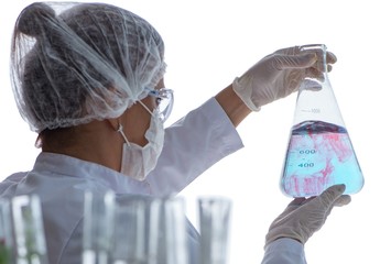 Female scientist researcher conducting an experiment in a labora