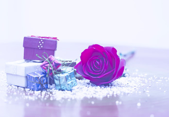 Roses and gift boxes