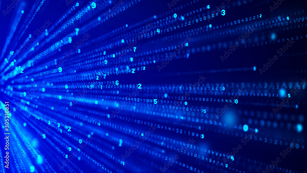 Fototapete Data technology background. Big data visualization. Flow of data. Information code. Background in a matrix style. 3D rendering.