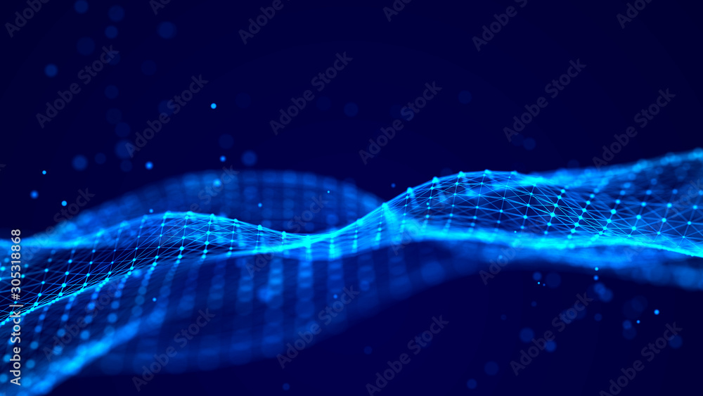 Poster Visualization musical sounds. Abstract technology background. Artificial intelligence. Science background. Big data visualization. 3D rendering.