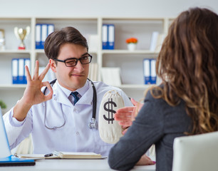 Young doctor in medical insurance fraud concept