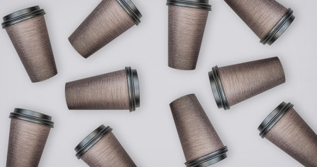Randomly arranged Brown disposable cardboard Coffee or Tea cups