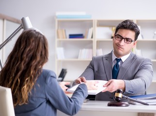 Lawyer discussing legal case with client