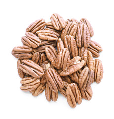 Tasty pecan nuts on white background