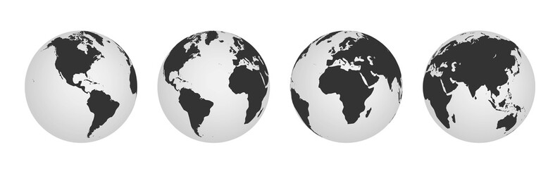 Earth globe icons. earth hemispheres with continents. world map set.