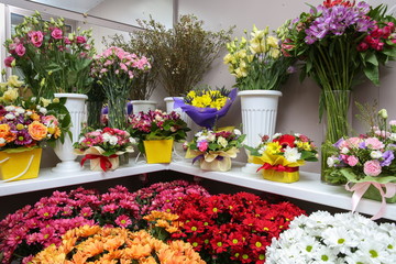 flower shelves in a flower shop