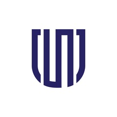 letter u stripes geometric emblem shield shape logo vector