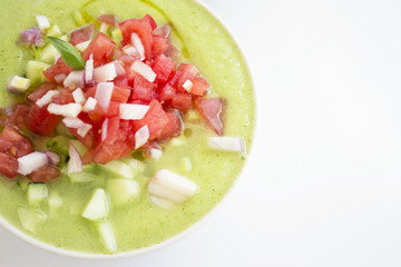 Green cucumber and tomato gazpacho