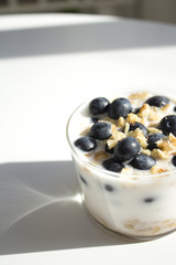 Yogurt dessert with cranberries and almonds