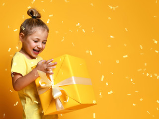 happy child girl with gift box