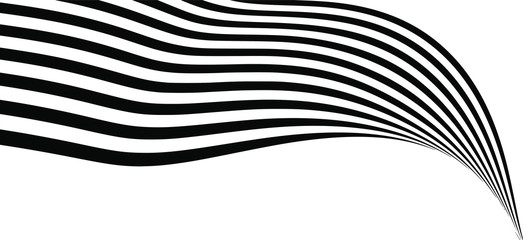 Abstract black and white stripes smoothly bent ribbon geometrical shape vector illustration isolated on white background