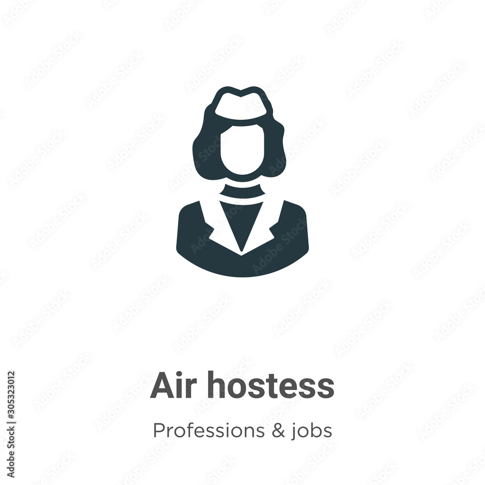 Poster Air hostess vector icon on white background. Flat vector air hostess icon symbol sign from modern professions collection for mobile concept and web apps design.