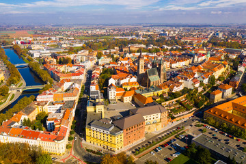 Fototapeta na wymiar Panoramic view from the drone on the city Hradec Kralove