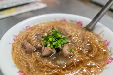 Taiwan snack of thin noodles with pork intestine