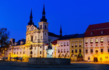 Fototapeta na wymiar Jihlava main square at twilight, Czech Republic