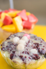 eating red bean shaved ice