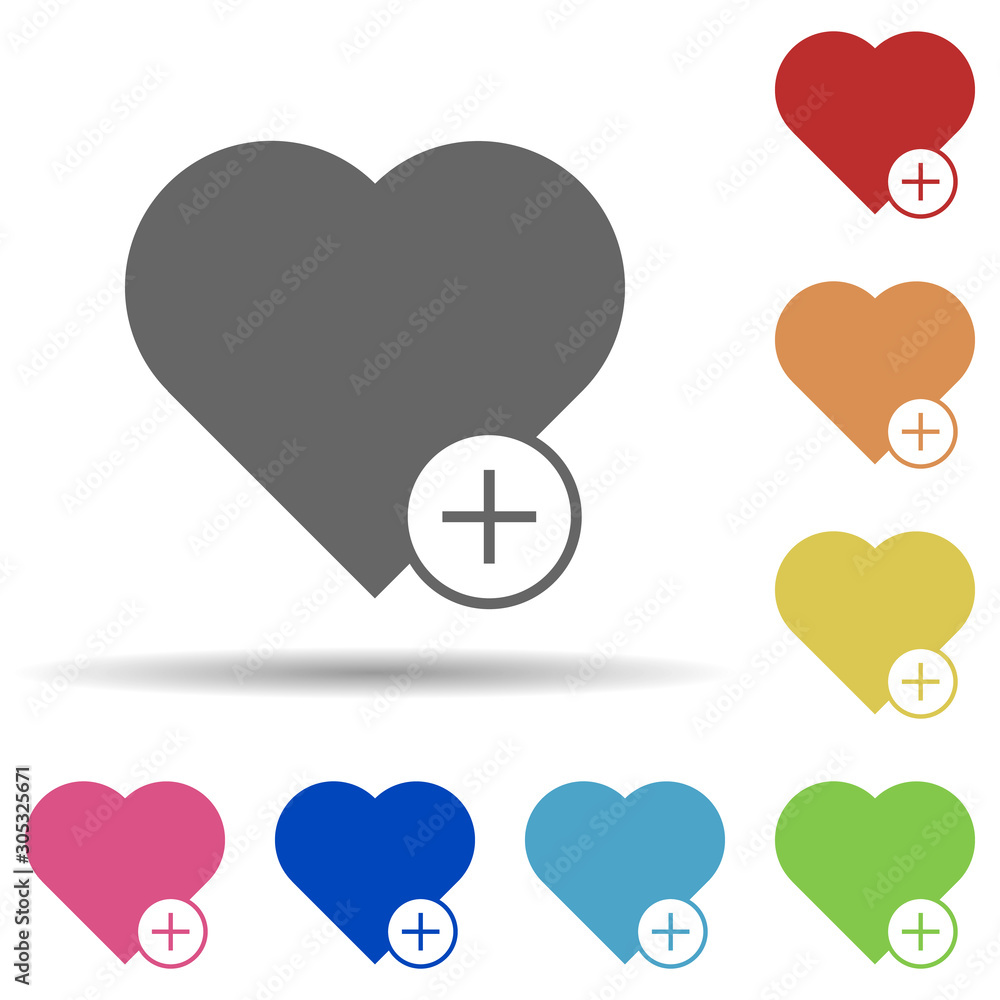 Aufkleber heart plus in multi color style icon. simple glyph, flat vector of web icons for ui and ux, website 