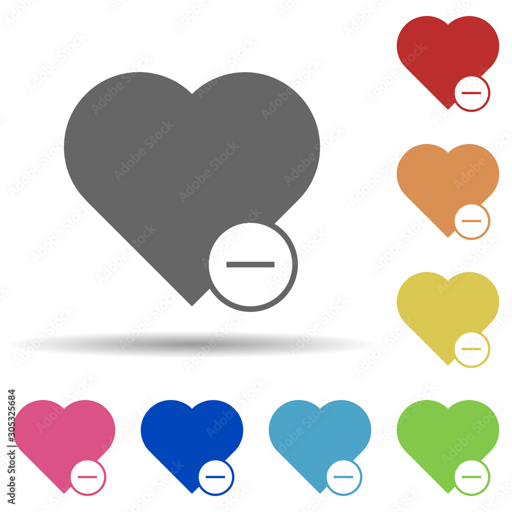 Poster heart minus in multi color style icon. simple glyph, flat vector of web icons for ui and ux, website