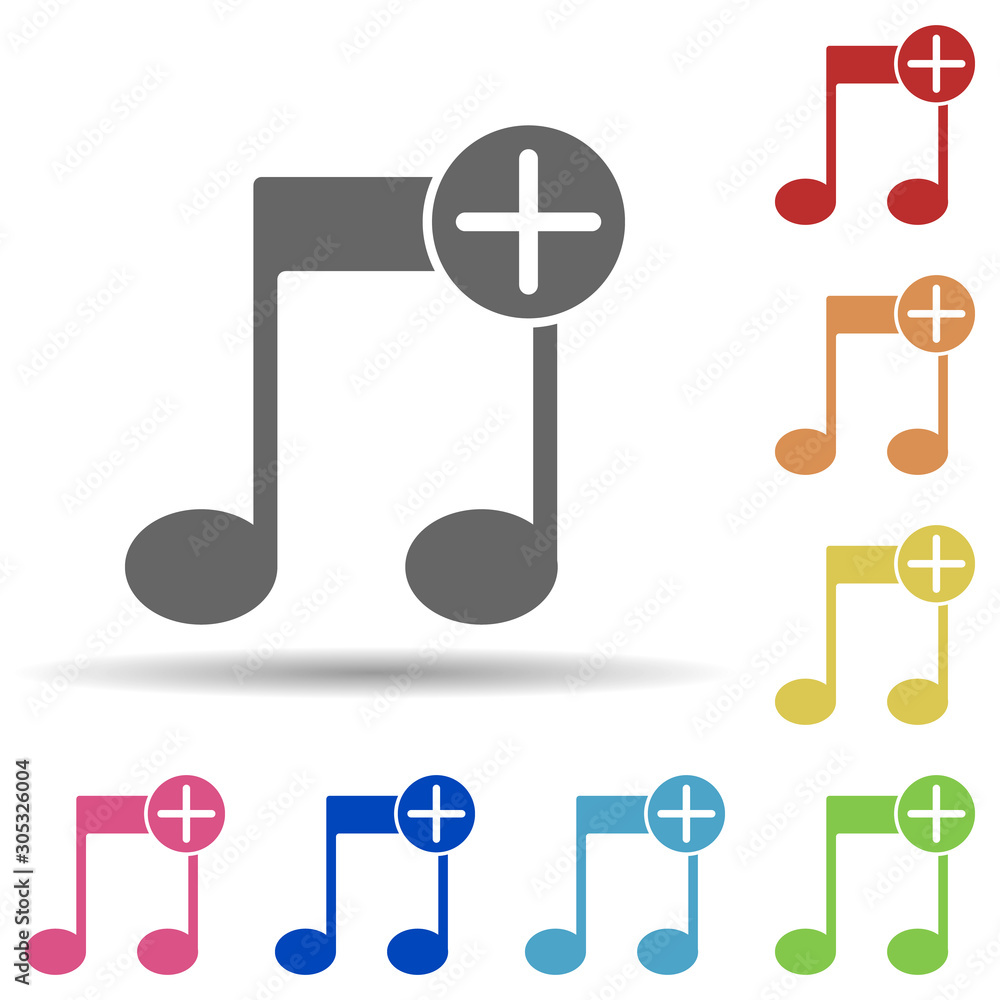 Poster music plus in multi color style icon. simple glyph, flat vector of web icons for ui and ux, website 