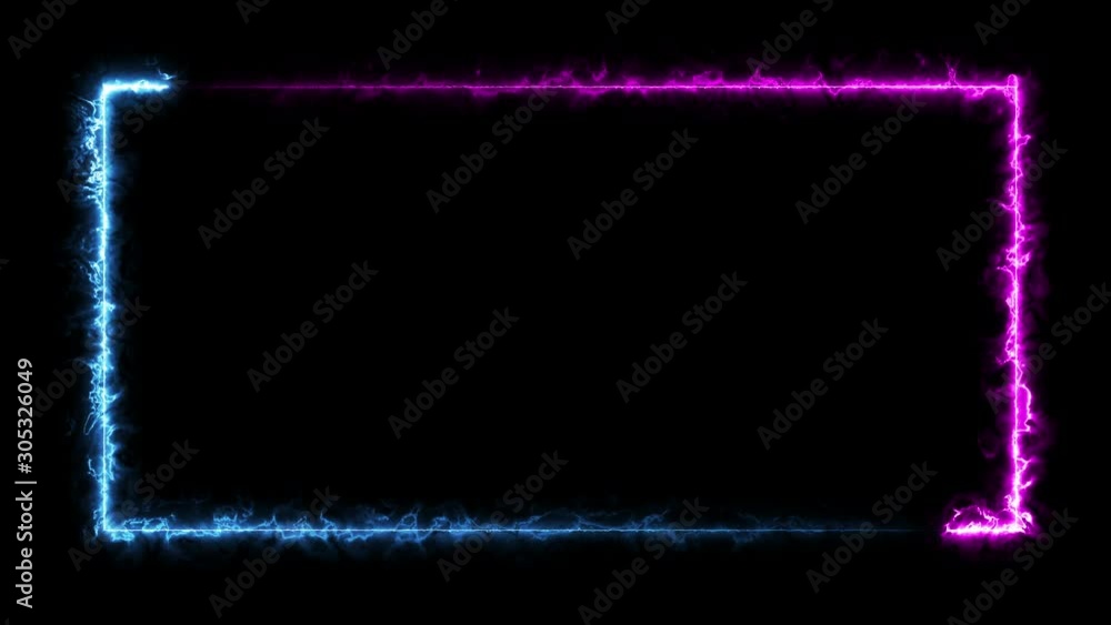 Poster abstract bright neon frame. the movement of the luminous neon line along a rectangular path. web bac