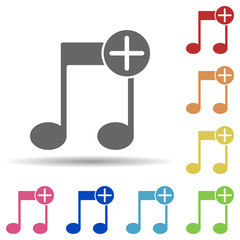 Music plus in multi color style icon. Simple glyph, flat vector of web icons for ui and ux, website or mobile application