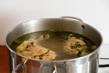 Broth pot put on gas. Very healthy food