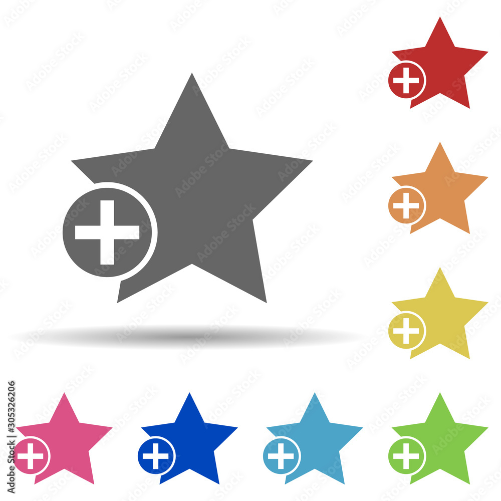 Poster plus star in multi color style icon. simple glyph, flat vector of web icons for ui and ux, website o