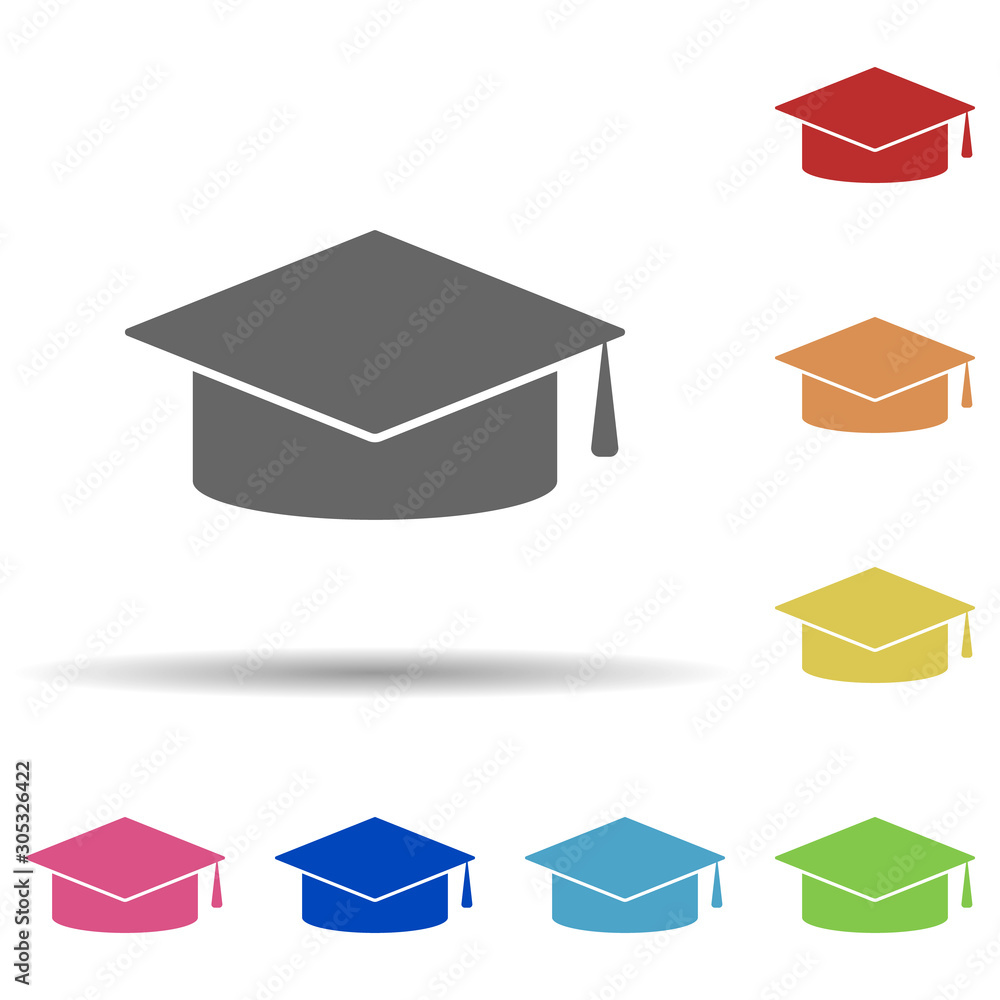 Poster graduate cap in multi color style icon. simple glyph, flat vector of web icons for ui and ux, websit