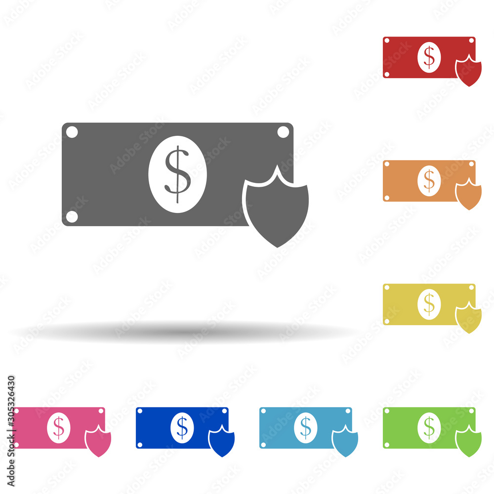 Poster dollar shield in multi color style icon. simple glyph, flat vector of web icons for ui and ux, websi