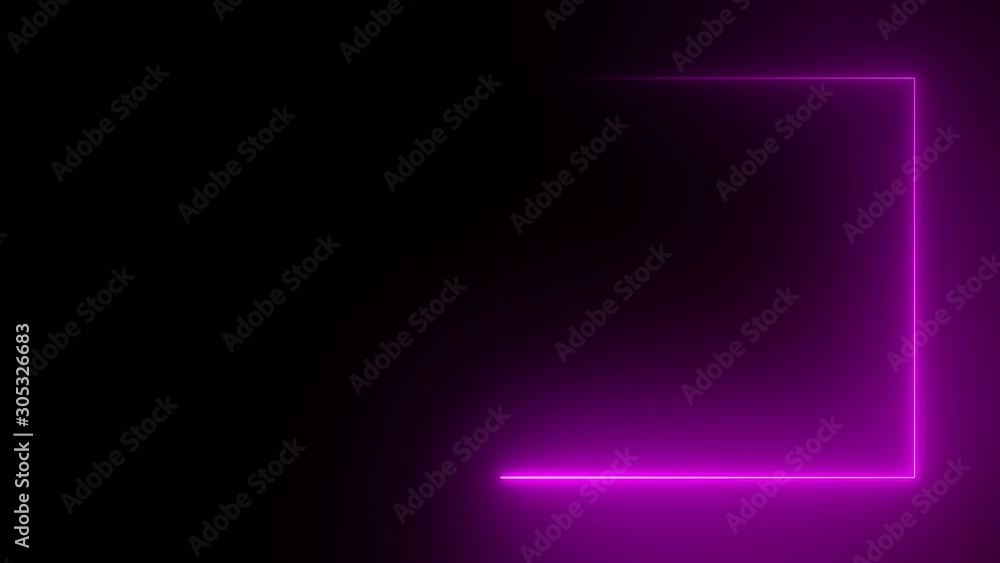 Poster abstract bright neon frame. the movement of the luminous neon line along a rectangular path. web bac
